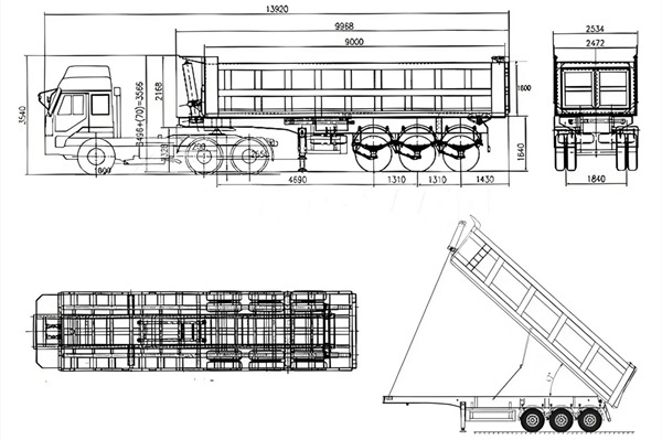 3 axle dump trailer drawing